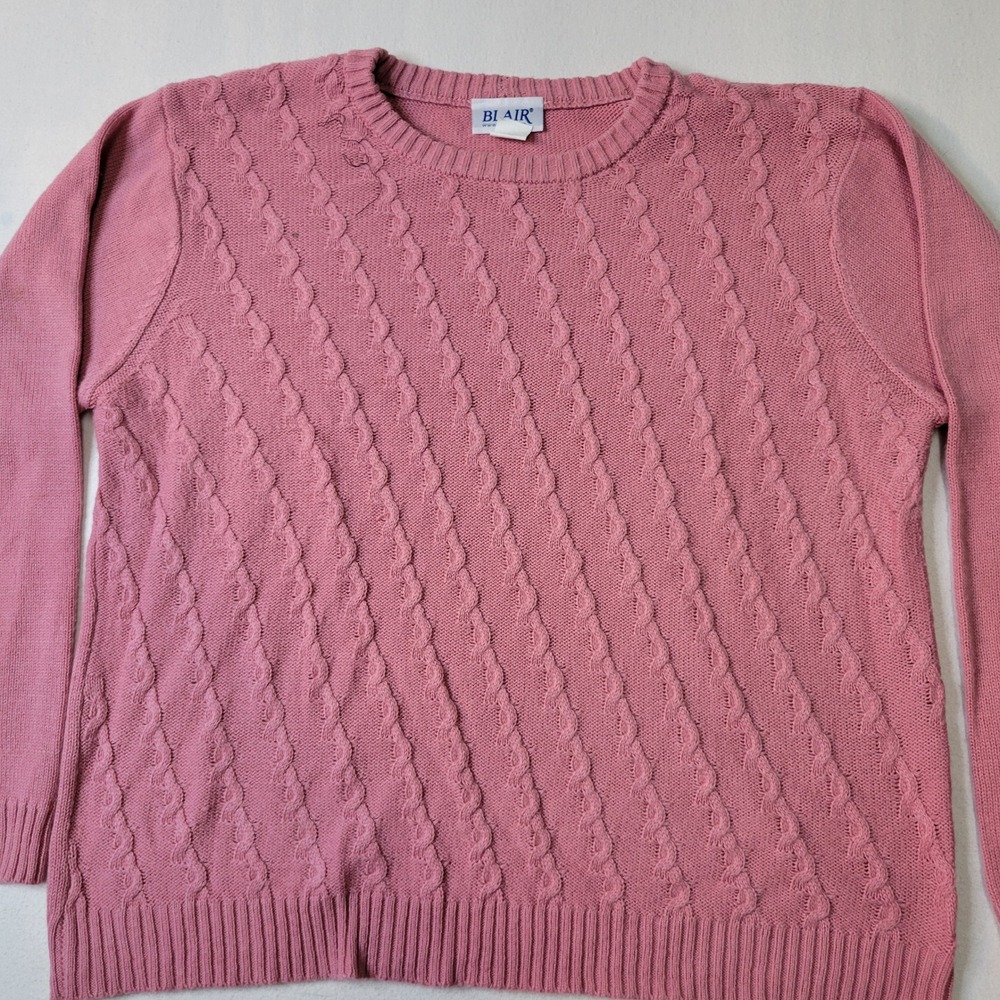 Blair Womens XL Pink Cable Knit Sweater Long Sleeve Crew Neck B16018-0073 3201